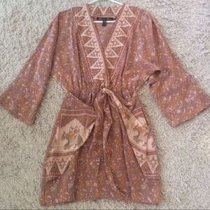 New RARE WINTER KATE Jaya Tan FLORAL Vintage SILK BOHO Mini DRESS L Large